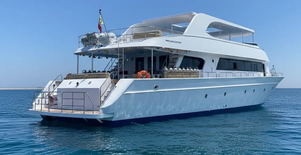 DiveRED's dive/safari vessel moored at Hurghada Marina.