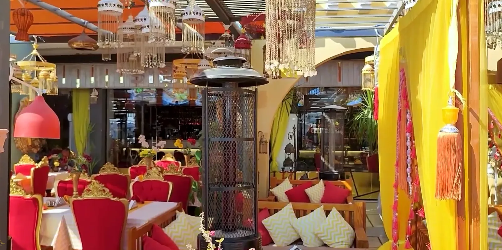 Meat and Wood restaurant terrace seating at Hurghada Marina.